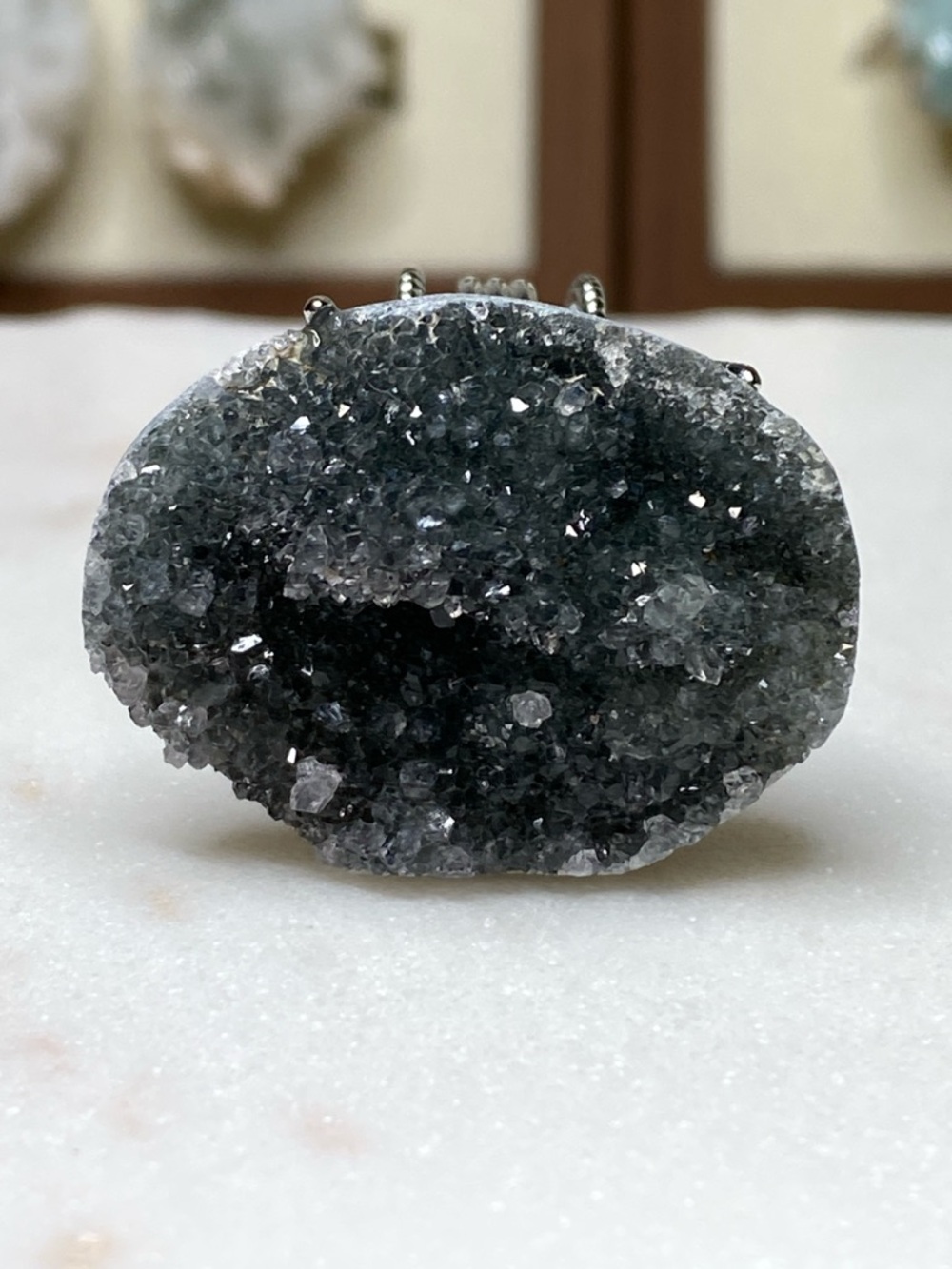 Apophyllite Druzy Ring • Raw Crystal Cluster • Adjustable Silver Statement Ring - Picture 7 of 14
